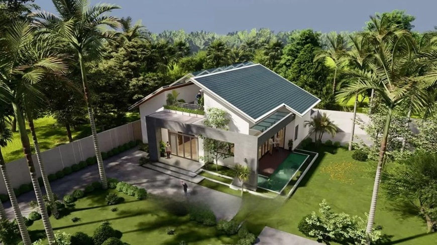 Màu xanh rêu đặc biệt phù hợp với các biệt thự sân vườn, giúp mái nhà hòa quyện với thiên nhiên