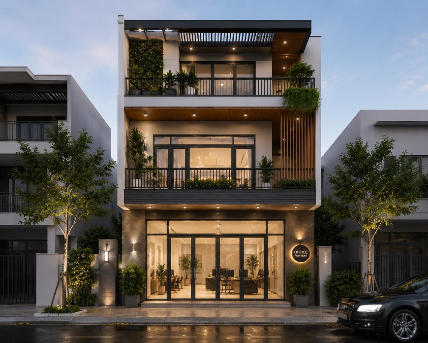 Kiểu thiết kế nhà phố 3 tầng hiện đại kết hợp kinh doanh phù hợp với gia đình đông thành viên hoặc những mô hình kinh doanh có quy mô lớn hơn