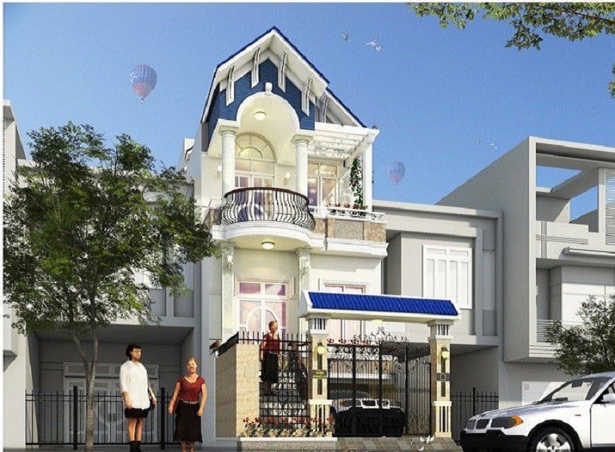 Mẫu nhà phố 3 tầng mái tôn hiện đại