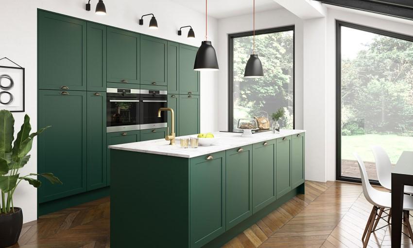 Nhà bếp được trang trí với sắc xanh giúp thu hút tài lộc