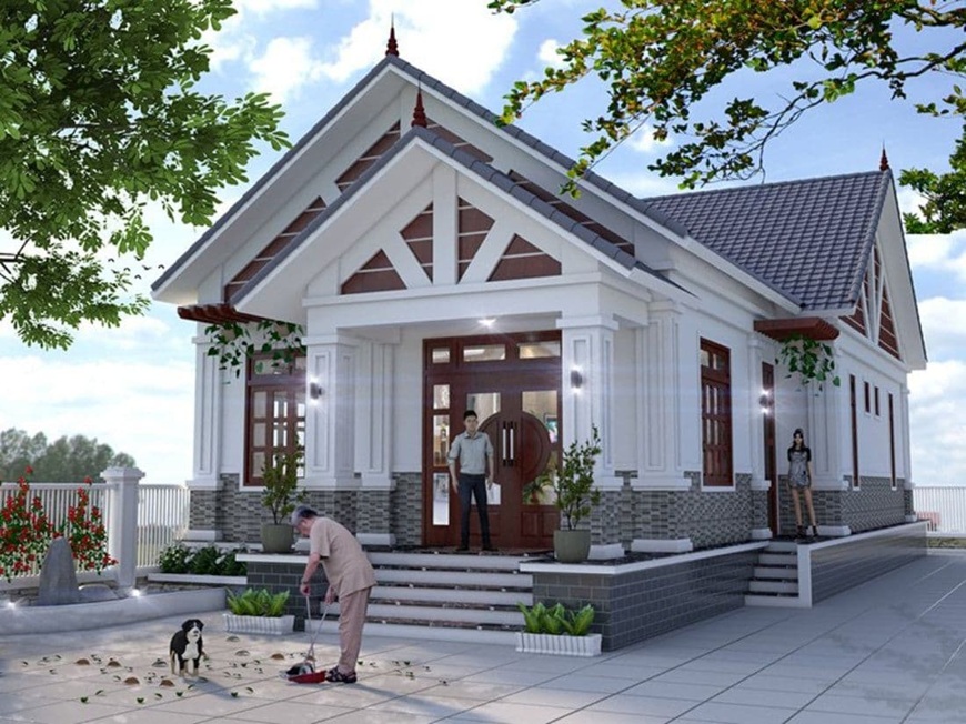 Ốp đá ở các mảng tường trụ, chân tường hoặc một phần của mặt tiền để tạo điểm nhấn