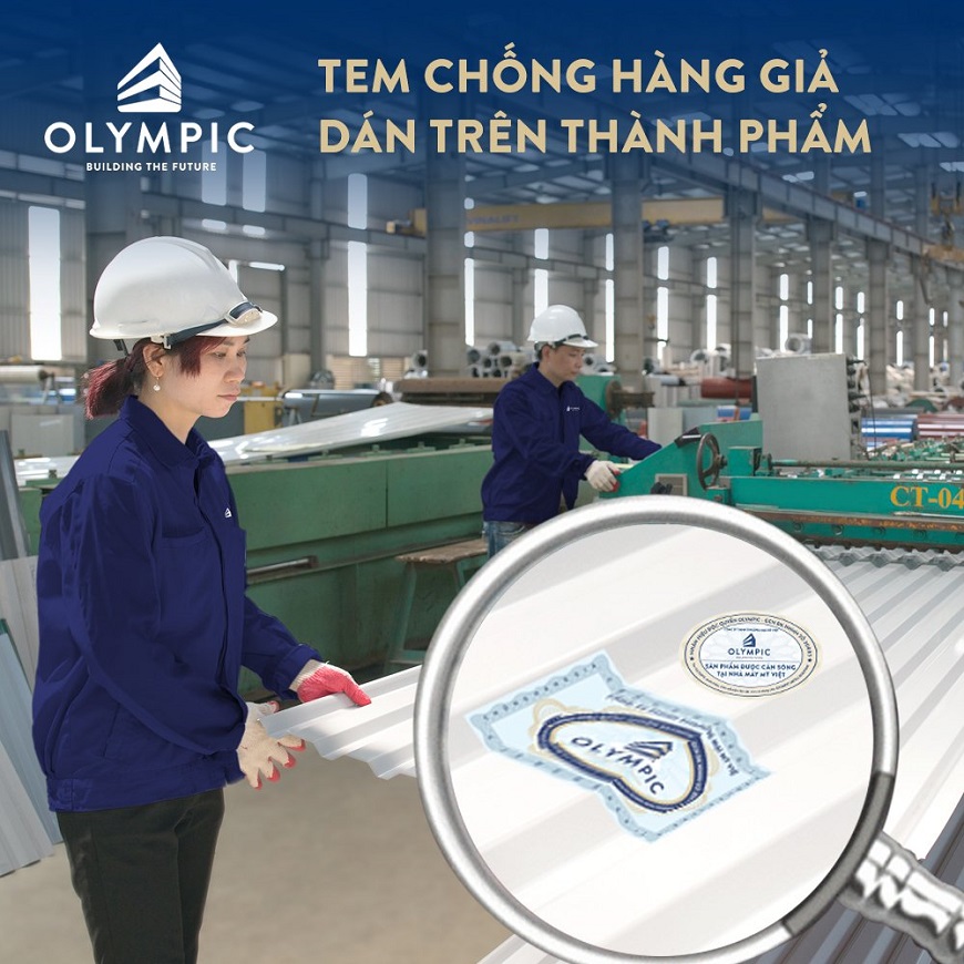 Trên mỗi sản phẩm tôn lạnh Olympic đều dán tem chống hàng giả 