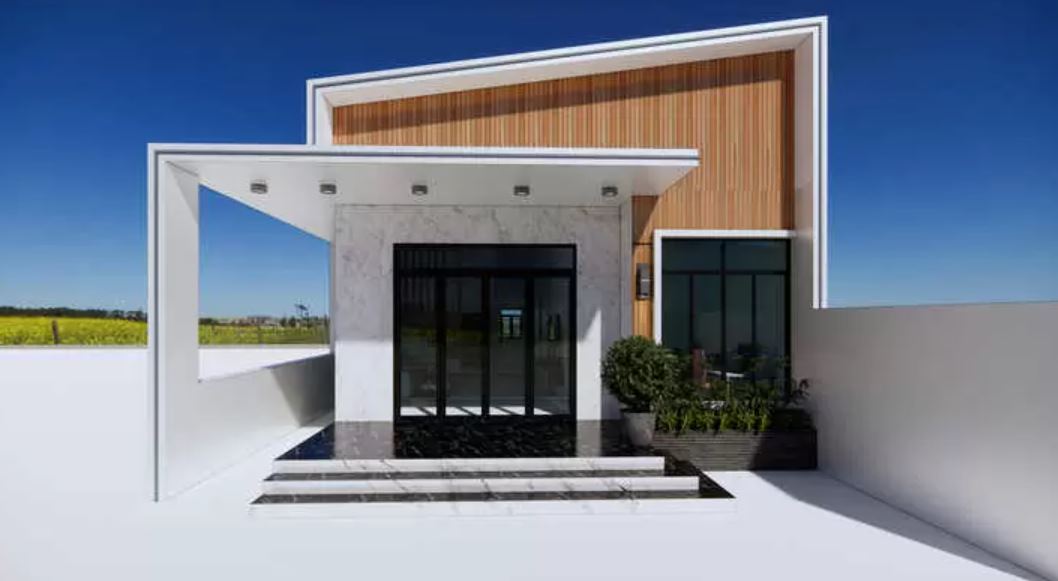 Mẫu nhà cấp 4 có 3 phòng ngủ với thiết kế mái lệch độc đáo