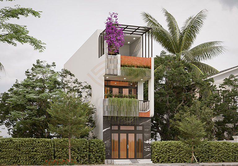 Nhà ống với hướng cửa chính hướng ra mặt tiền