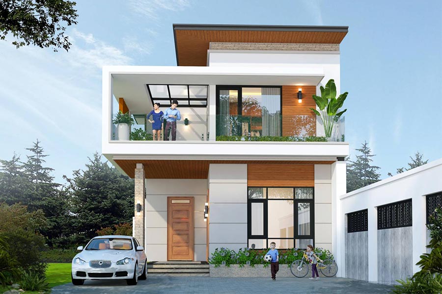 Mẫu biệt thự mini 2 tầng mái bằng