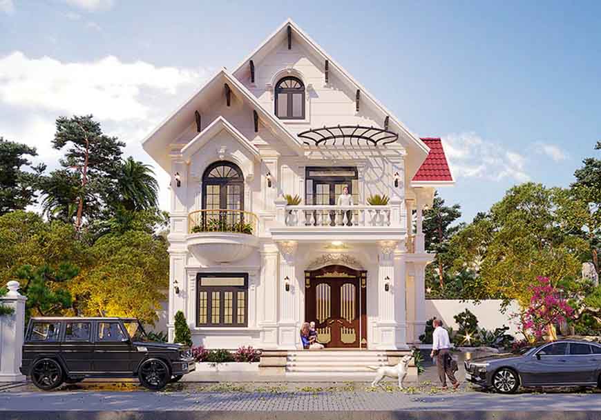 Kiểu biệt thự phố kết hợp cùng mái Thái theo phong cách cổ điển