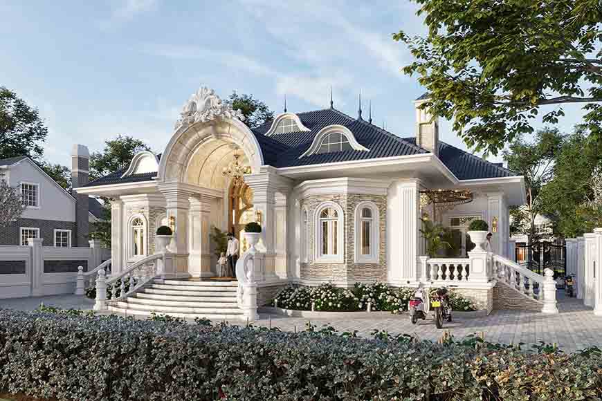 Kiểu mái Thái có độ dốc tương đối, kết hợp cùng mái vòm độc đáo