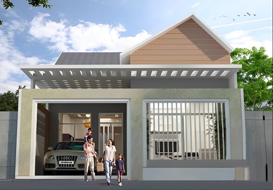 Nhà cấp 4 có gara ô tô thiết kế đơn giản