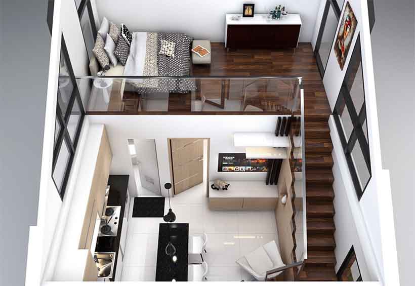 Nhà cấp 4 gác lửng 2 phòng ngủ đẹp mắt