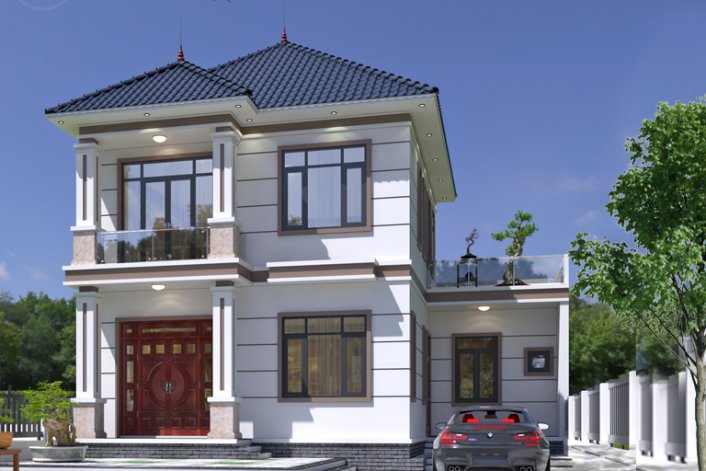 Mẫu 1: Nhà ống sử dụng tôn lợp mái giả ngói sang trọng, thẩm mỹ