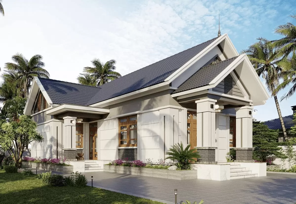 Mẫu 02: Mẫu nhà ống lợp mái tôn màu ghi xám độc đáo