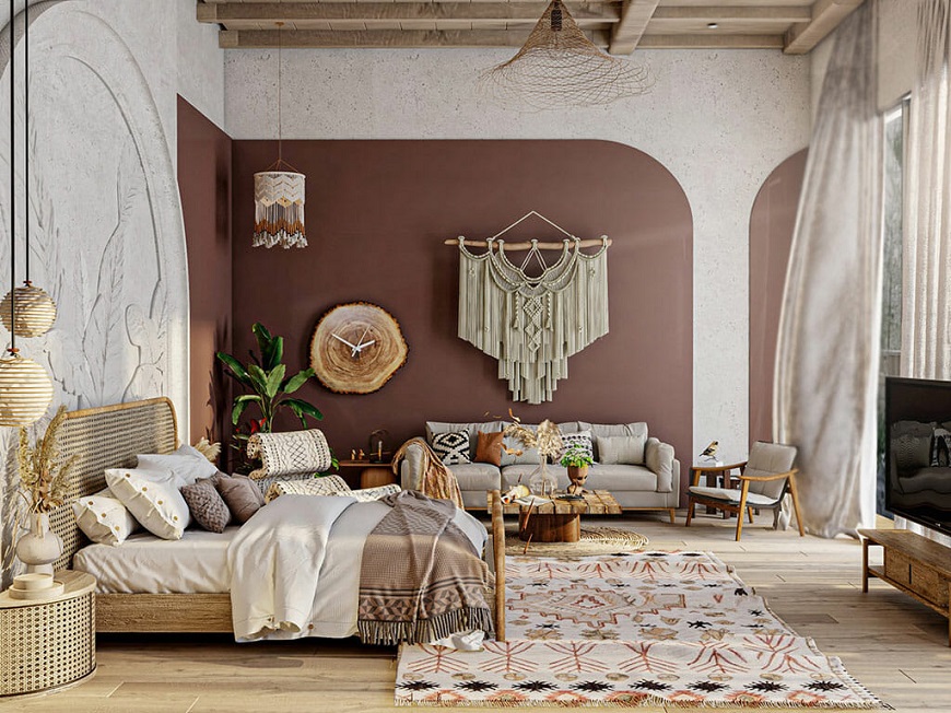 Với sự pha trộn giữa màu sắc, họa tiết và chất liệu, phong cách Bohemian tạo ra một không gian ngủ phóng khoáng, tự do và đầy sáng tạo