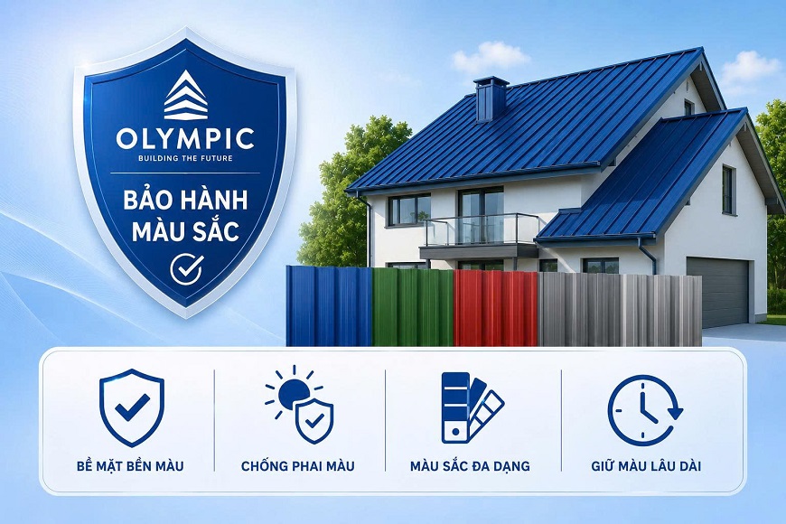 Nhờ ứng dụng công nghệ sơn hiện đại cùng quy trình kiểm soát chất lượng nghiêm ngặt, các dòng tôn Olympic chính hãng có khả năng duy trì vẻ đẹp của mái nhà trong nhiều năm sử dụng