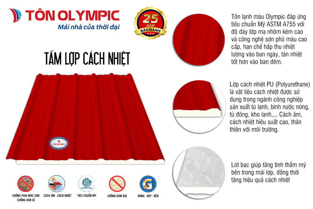 Cấu tạo tấm lợp cách nhiệt Olympic