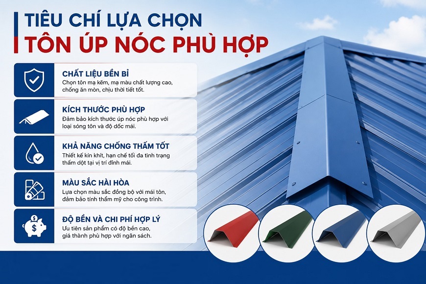 Lựa chọn tôn úp nóc phù hợp giúp bảo vệ mái tôn hiệu quả, tăng tuổi thọ công trình và đảm bảo tính thẩm mỹ