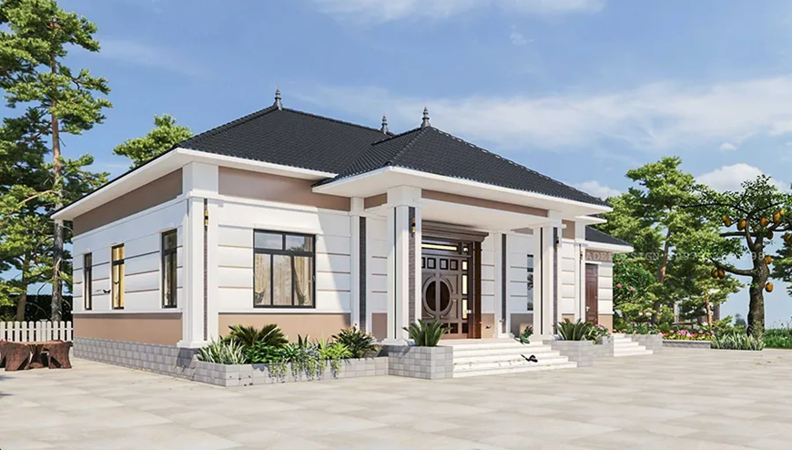 Thiết kế nhà 3 gian không gian mở với các vật liệu xây dựng hiện đại