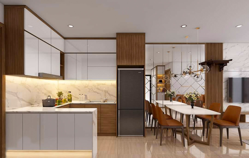 Không gian bếp tối giản tiết kiệm diện tích cho các thiết kế nhà chung cư hiện nay