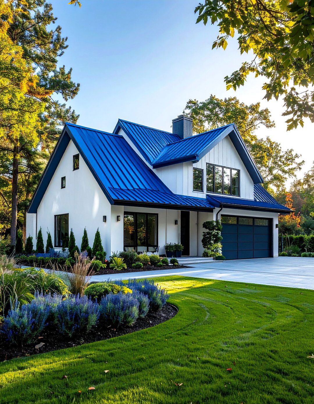 Nhà cấp 4 dáng có gác lửng với mái tôn xanh dương