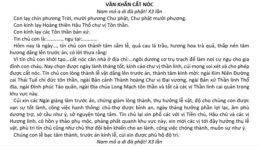 Bài cúng lễ cất nóc nhà