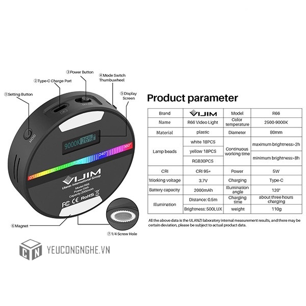 Đèn LED đổi màu RGB – ULANZI R66 RGB Video Light