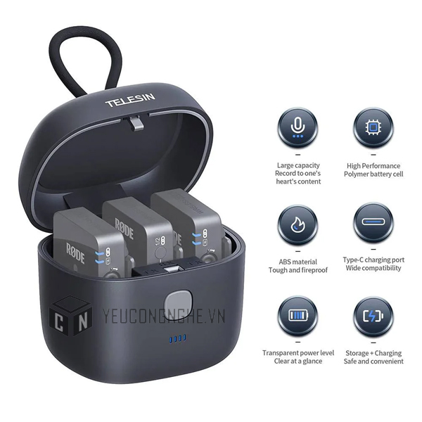 Hộp sạc TELESIN cho mic RODE Wireless Go II