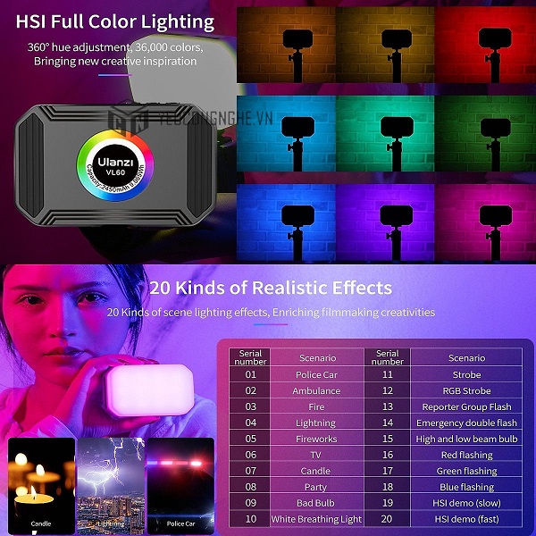 Ulanzi VL60 Bi-Color Đèn LED đổi màu RGB