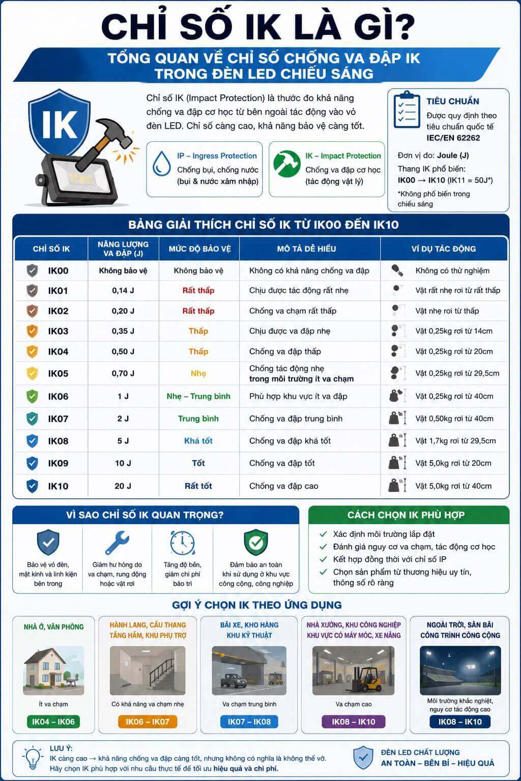 Chỉ Số IK Của Đèn LED Là Gì? Cách Chọn Theo Từng Không Gian Sử Dụng