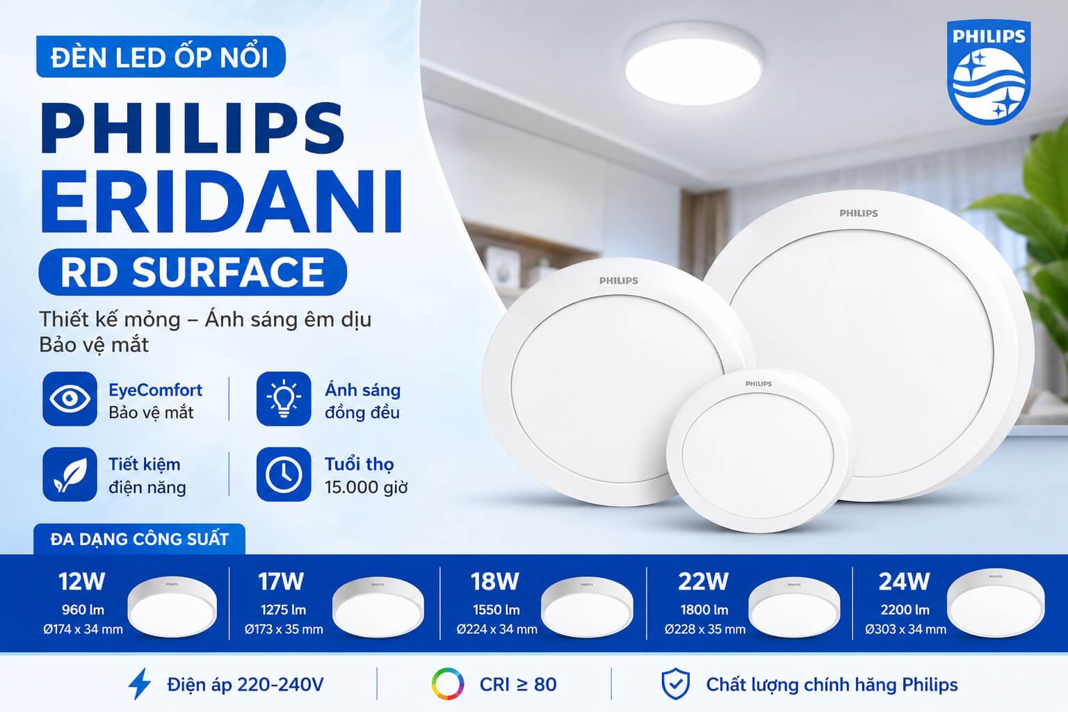 Đèn LED Ốp Trần Philips Eridani RD Surface Chính Hãng
