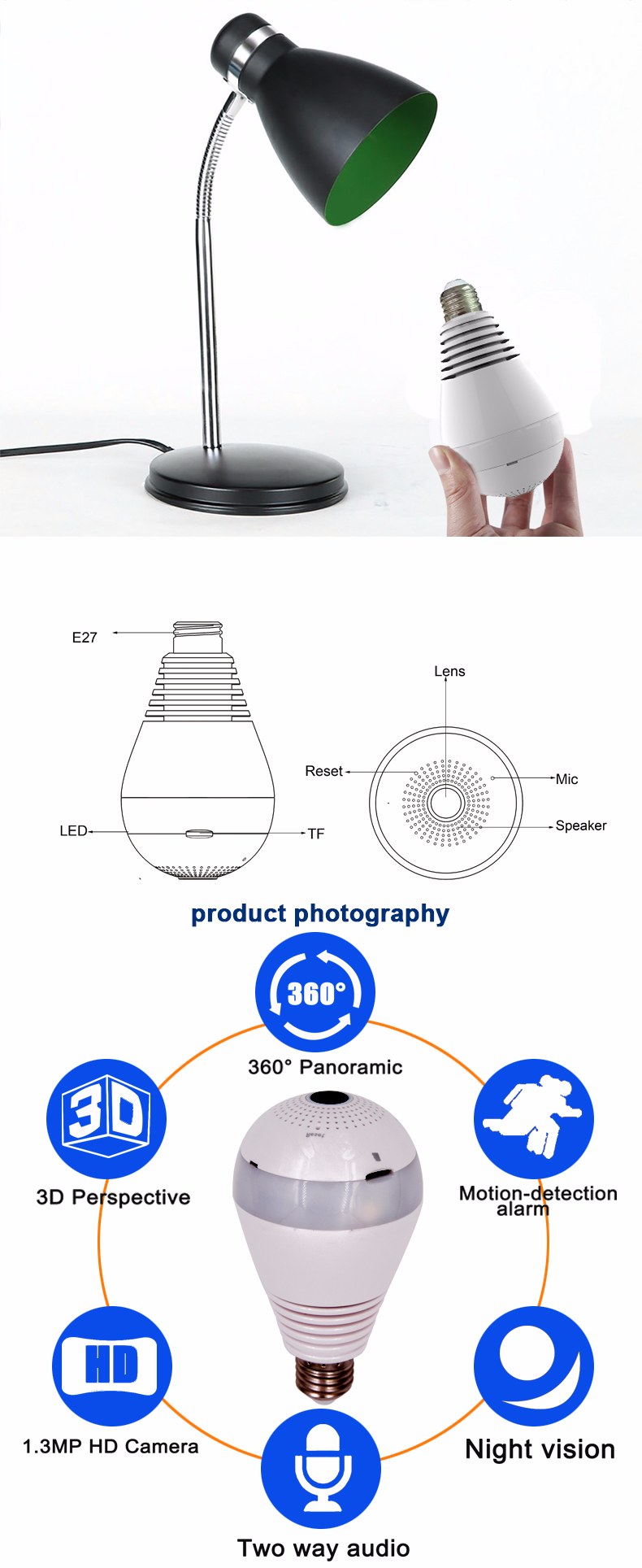 CAMERA 3D 1.3M HÌNH BÓNG ĐÈN camera ip wifi nguy trang bong den dien