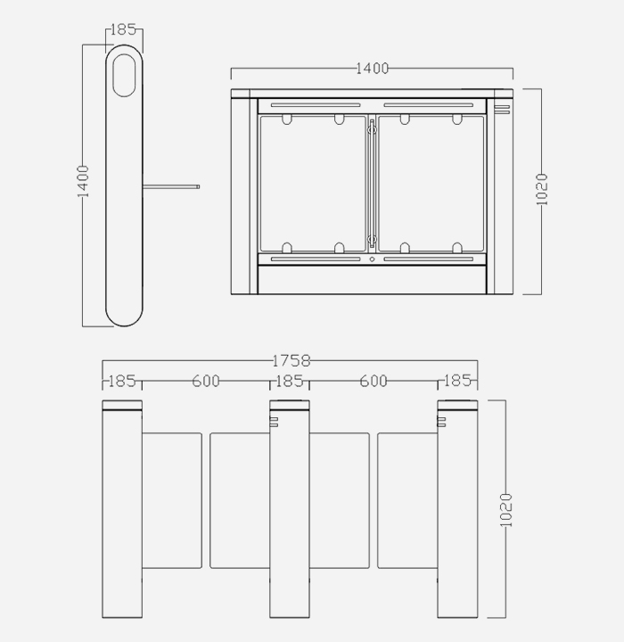 Kích thước cổng kiểm soát swing barrier