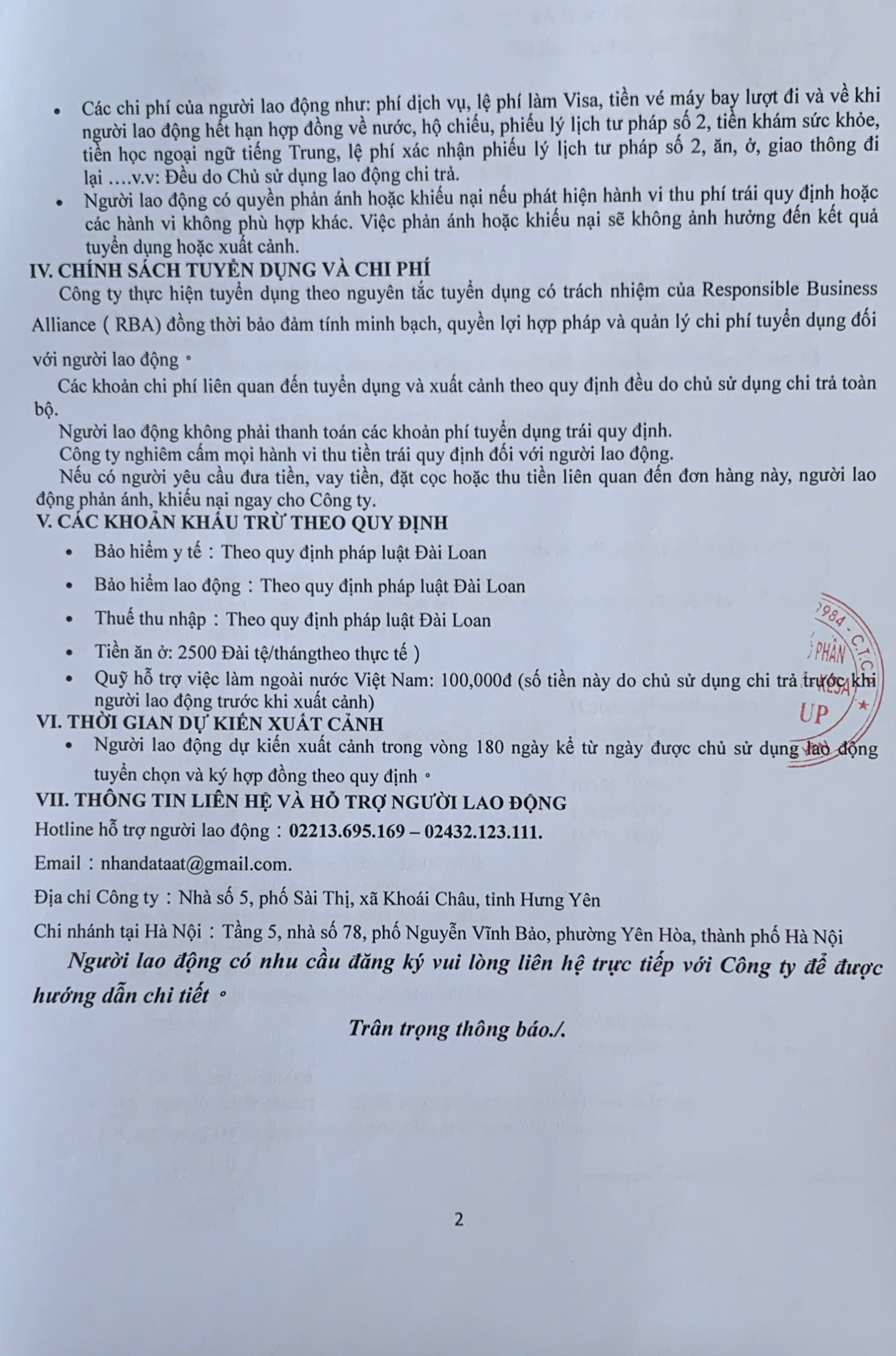Công ty HHCP công nghiệp Bách Hòa Đài Loan 10/8/2026