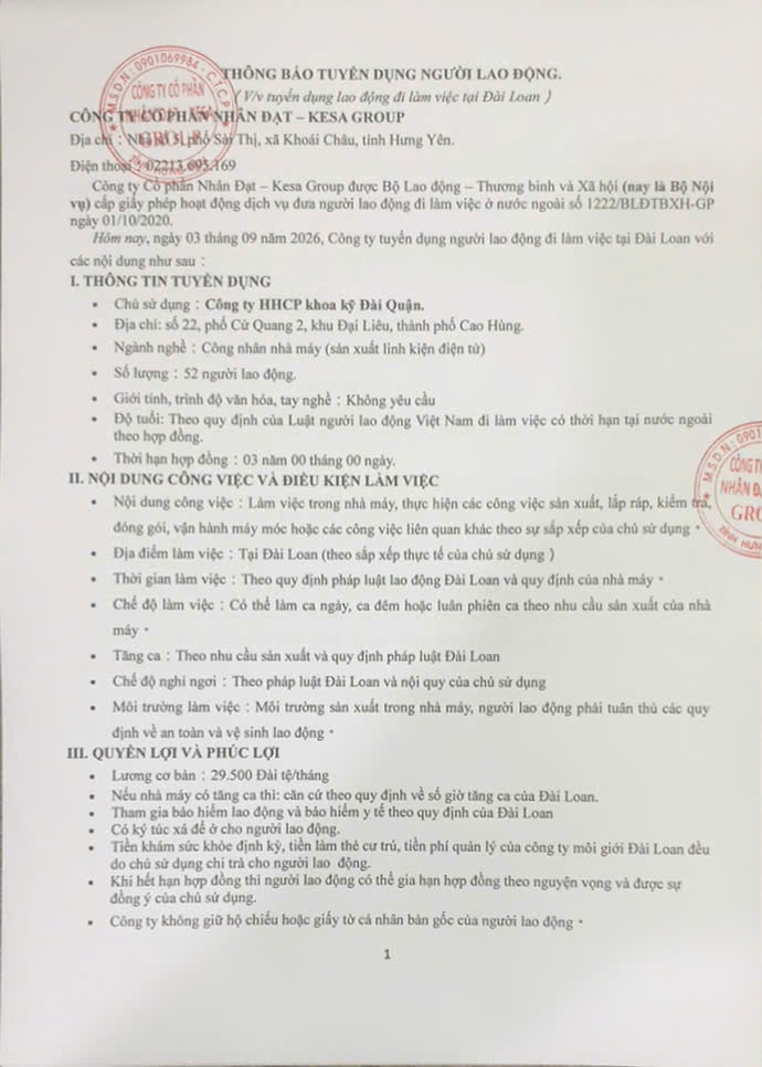 Công ty HHCP khoa kỹ Đài Quận 03/09/2026
