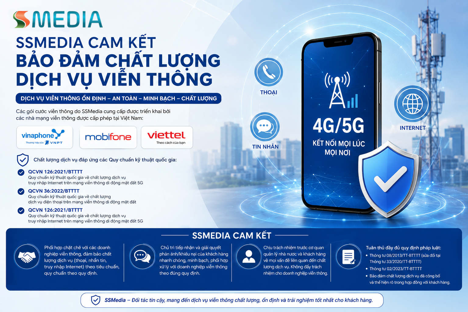 SSMedia cam kết bảo đảm chất lượng dịch vụ viễn thông theo quy định của pháp luật