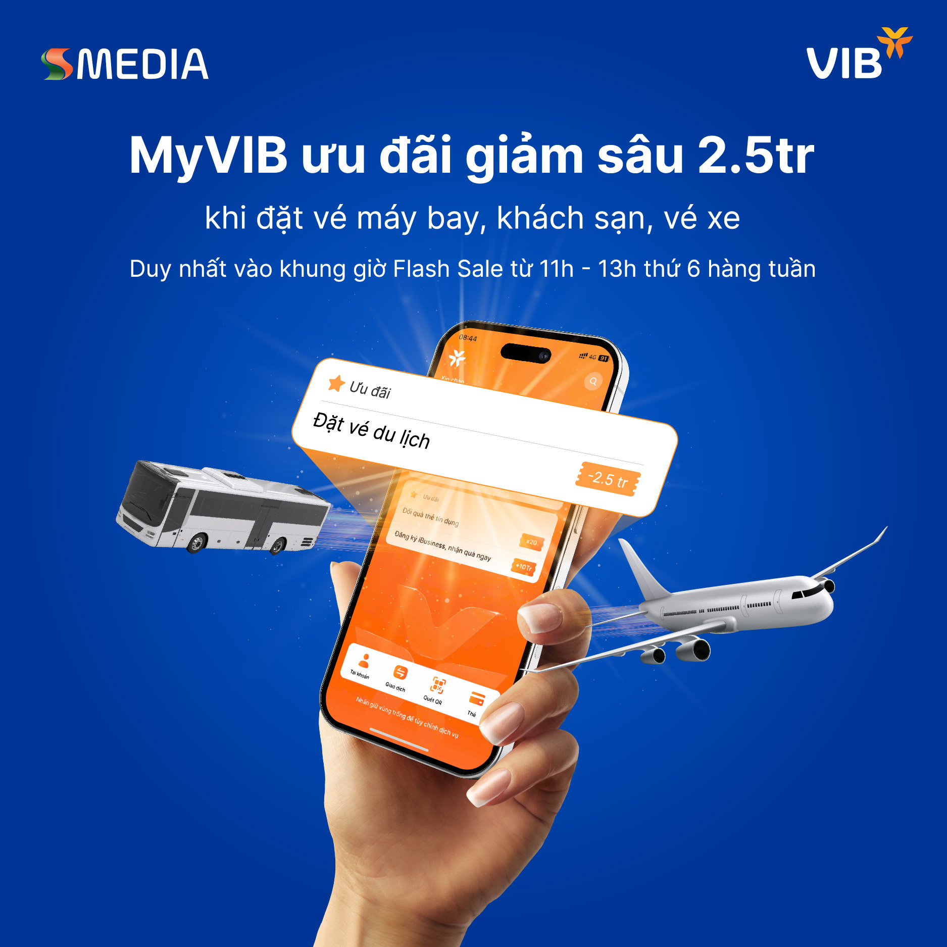 Flash Sale Độc Quyền: Giá Vé Máy Bay, Khách Sạn, Xe Khách Không Thể Rẻ Hơn trên ứng dụng MyVIB!