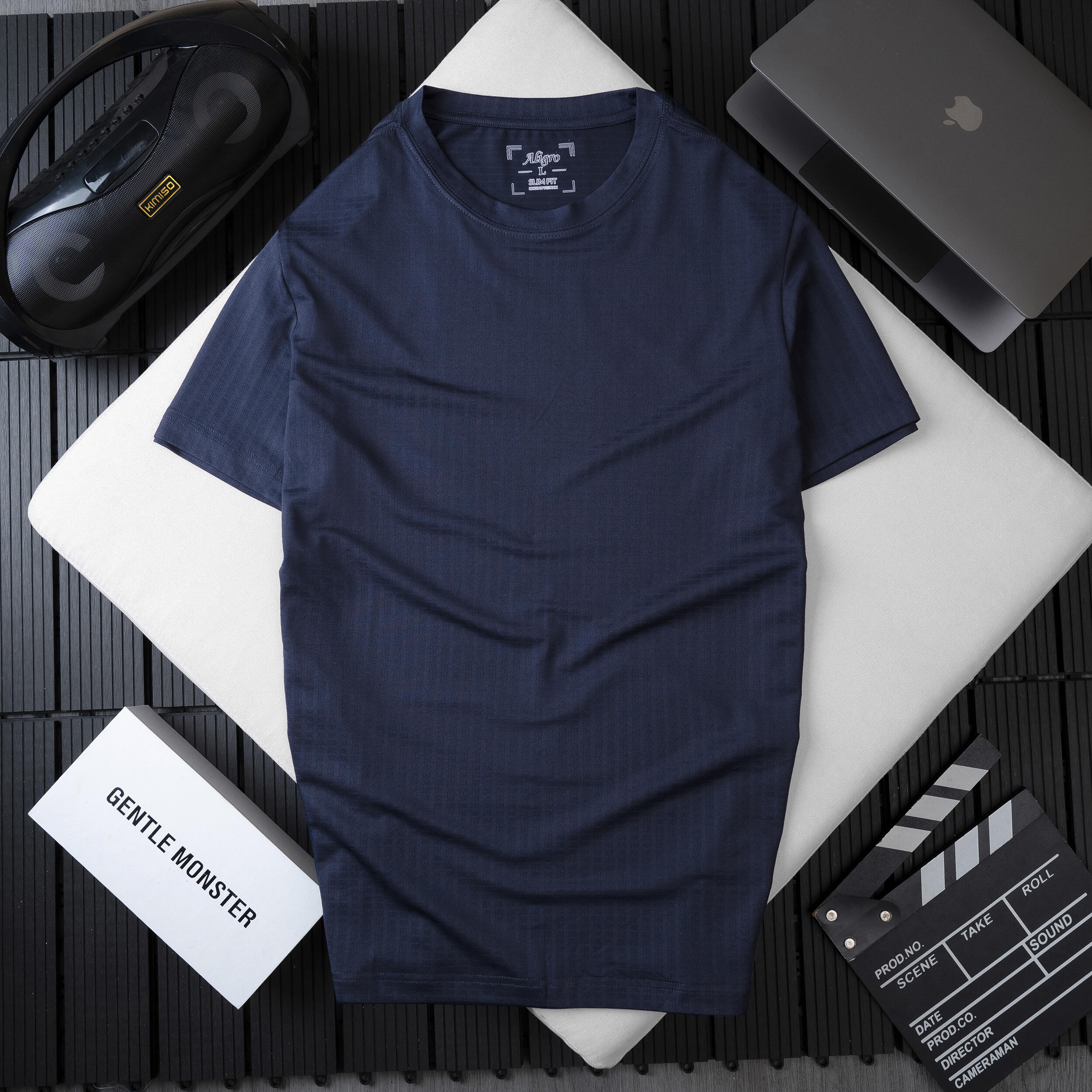 Áo phông cộc tay ô chấm màu navy ALGAPC074