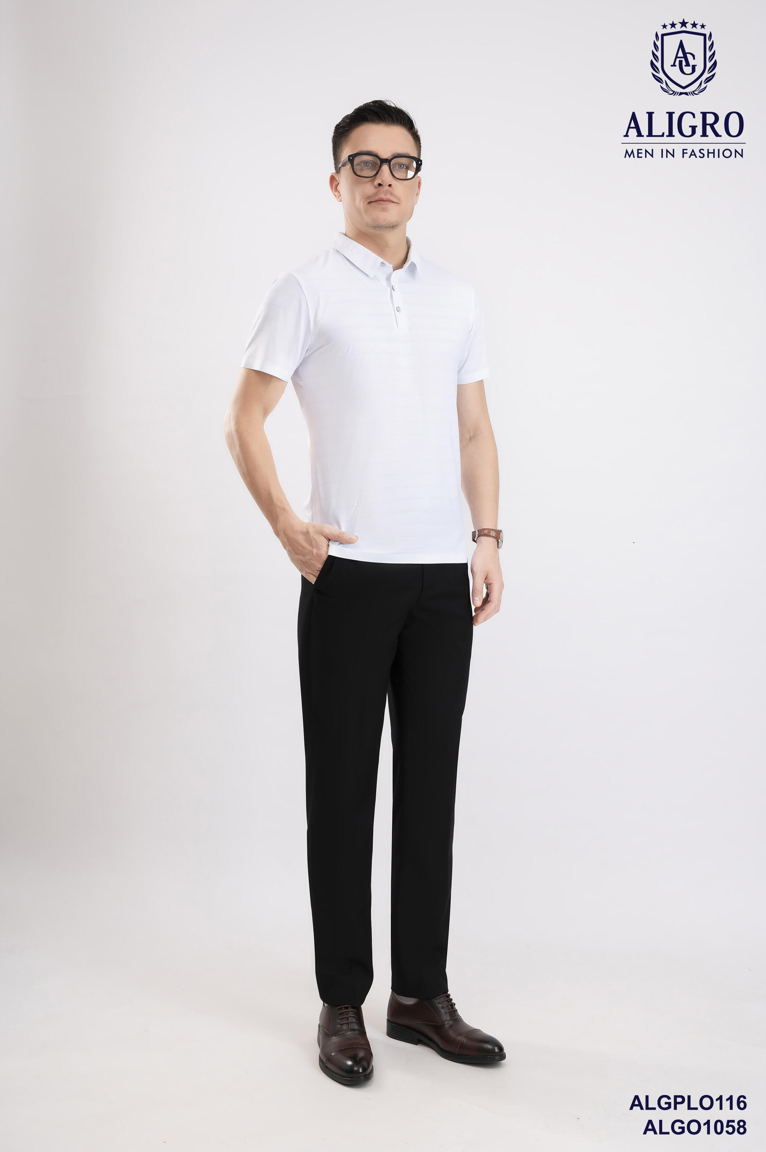 Áo polo golf nam ngắn tay ALIGRO chất vải coolmax kẻ ngang màu trắng năng động ALGPLO116