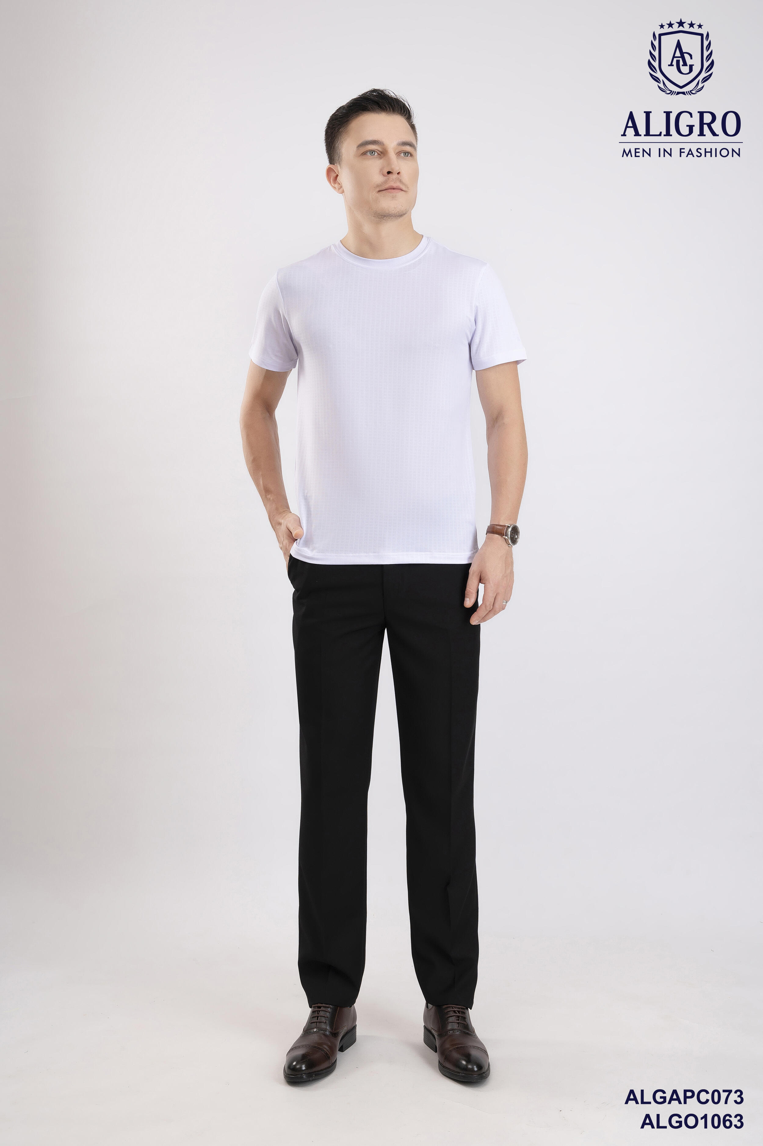 Áo phông nam ngắn tay ALIGRO chất vải cotton ô chấm màu trắng năng động ALGAPC073