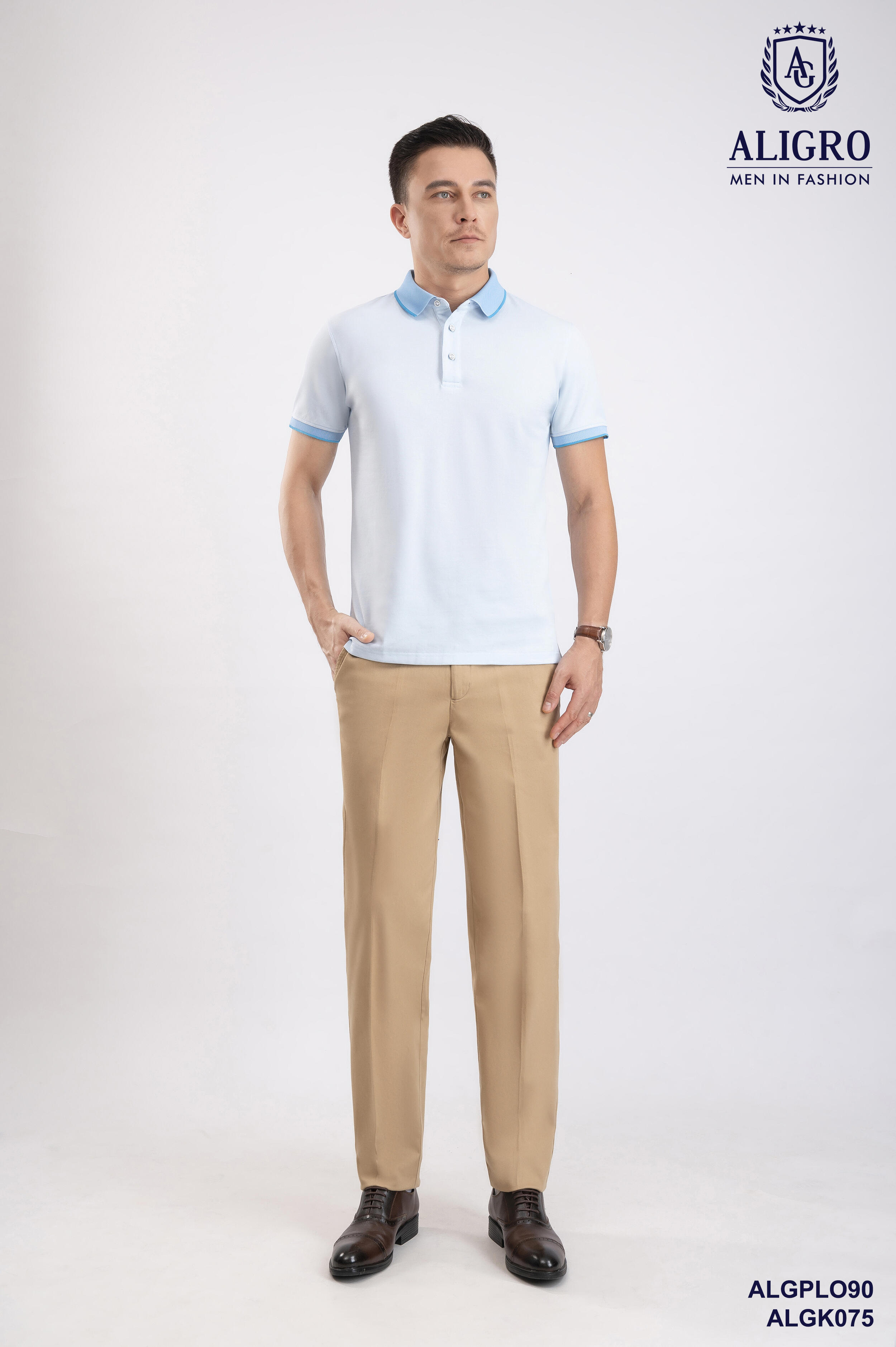 Áo Polo nam ngắn tay xanh biển ALGPLO90