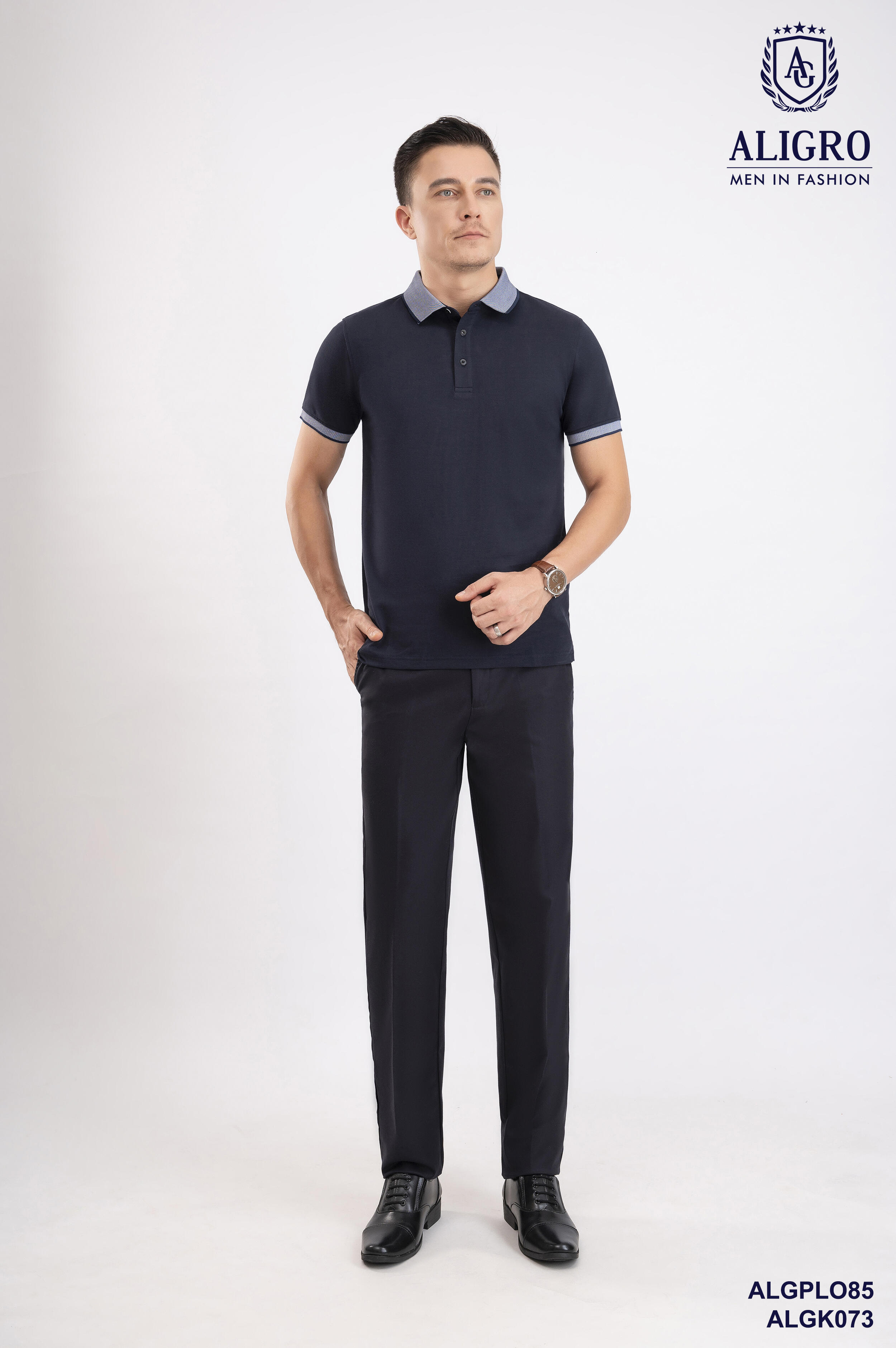 Áo Polo nam ngắn tay xanh navy Aligro ALGPLO85