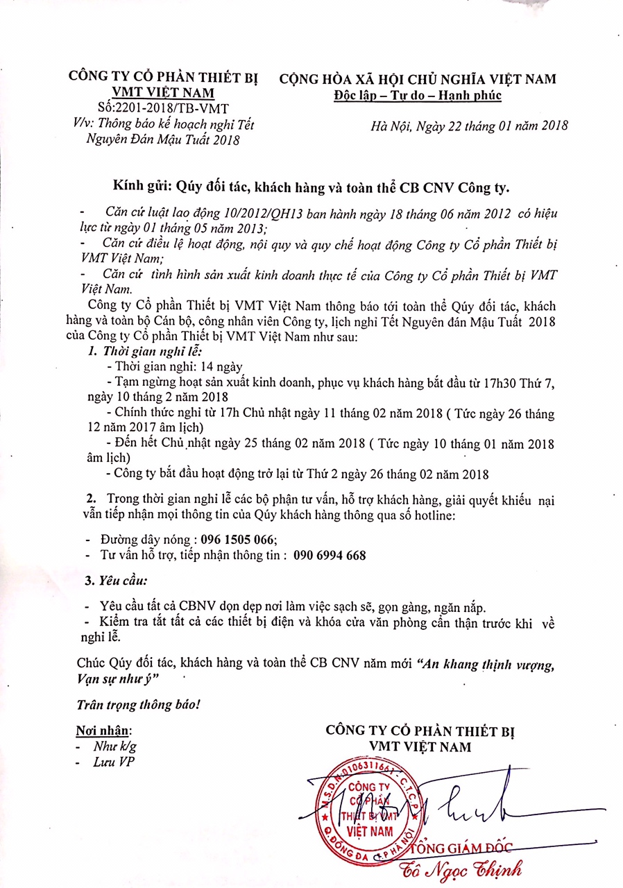 thông báo nghỉ tết nguyên đán