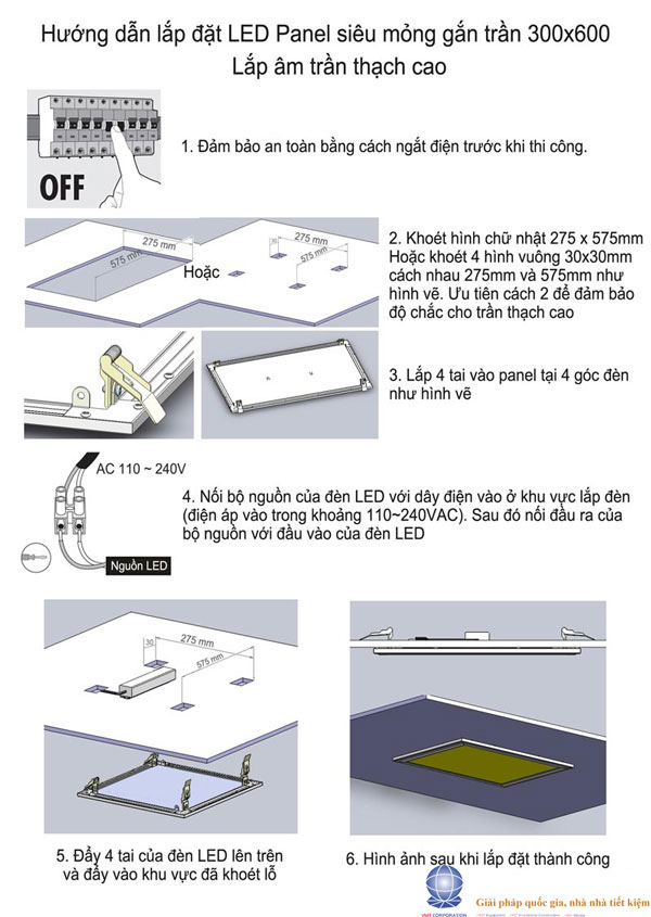 hướng dẫn lắp đặt LED tấm panel 