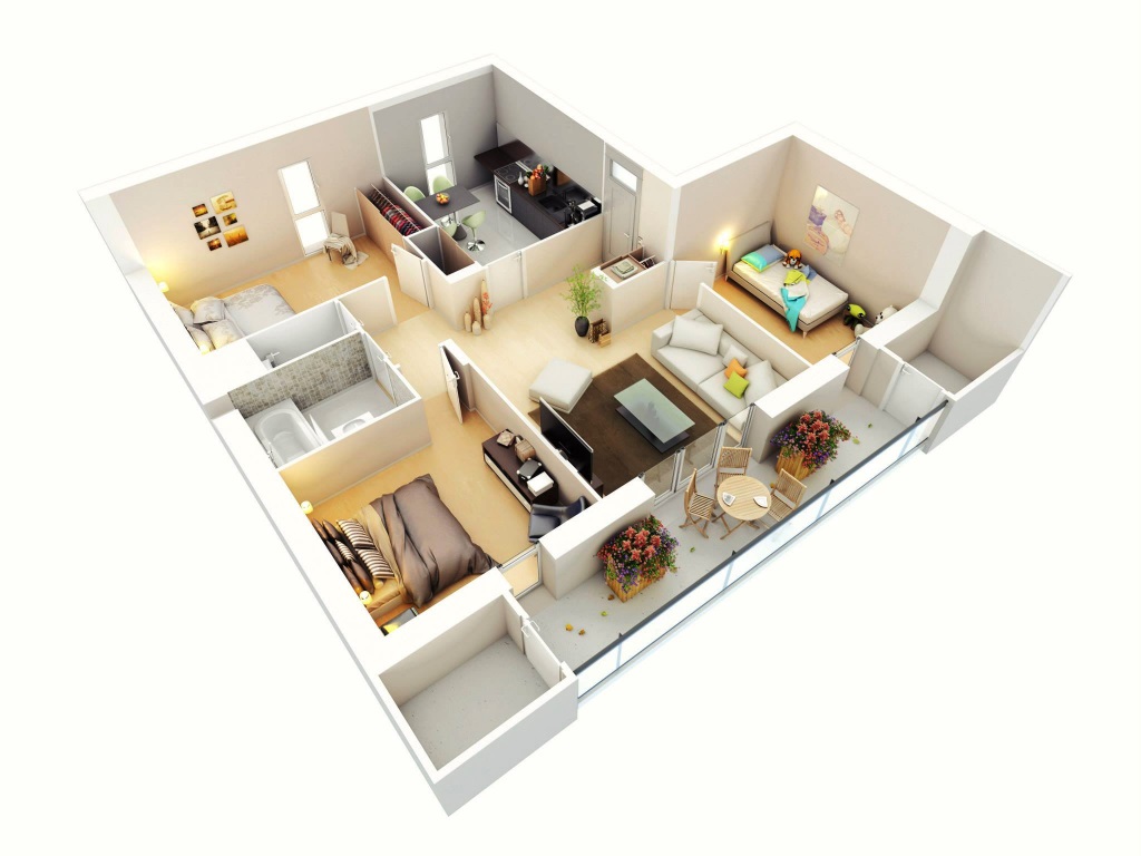 Mẫu căn hộ 3 phòng ngủ hiện đại