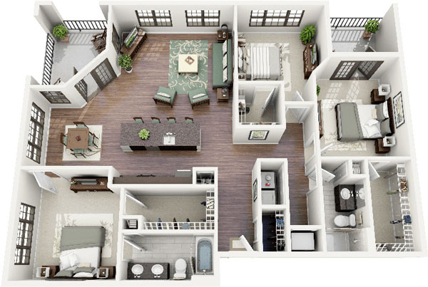 Mẫu căn hộ 3 phòng ngủ hiện đại