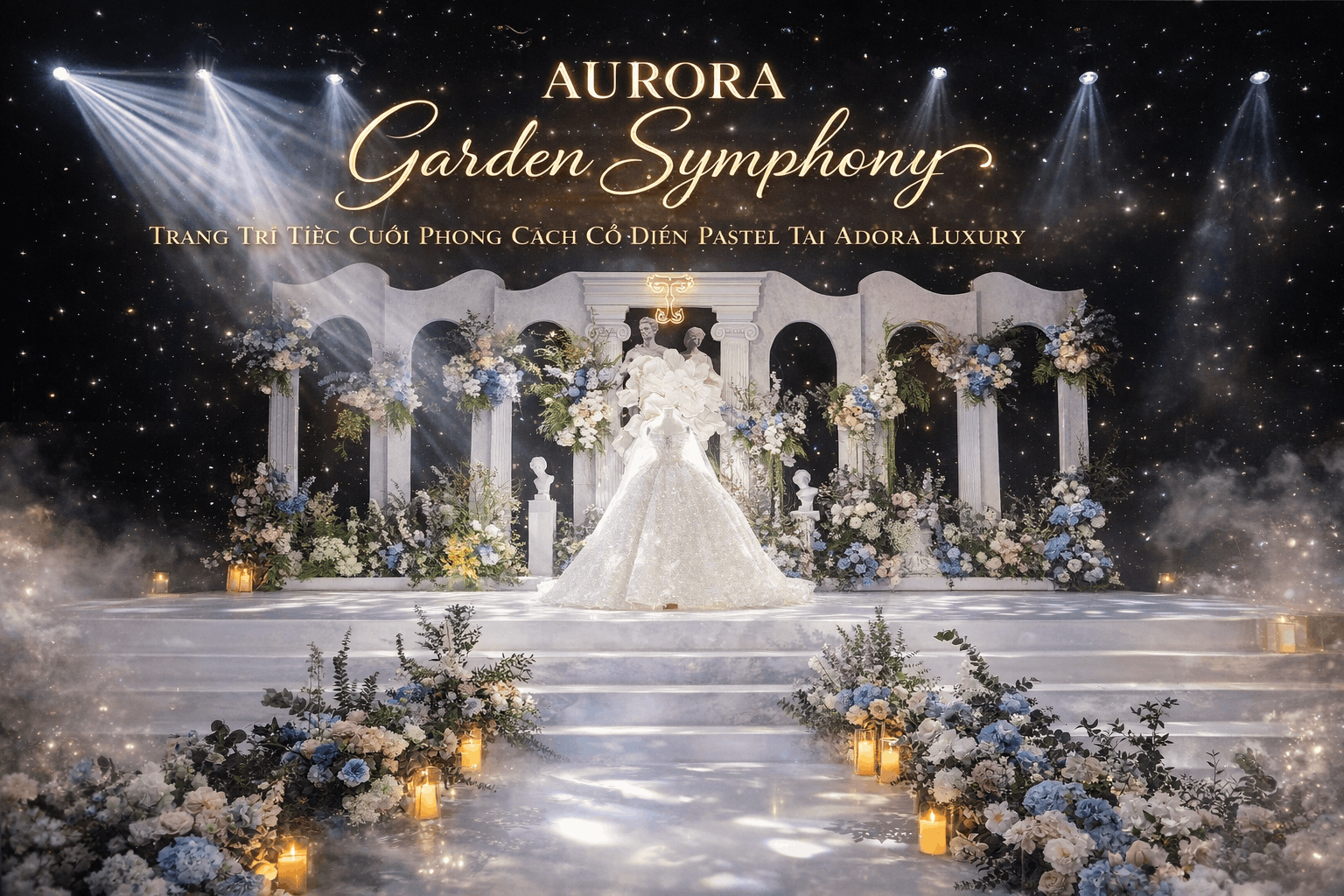 Trang Trí Tiệc Cưới Phong Cách Cổ Điển Pastel Tại Adora Luxury