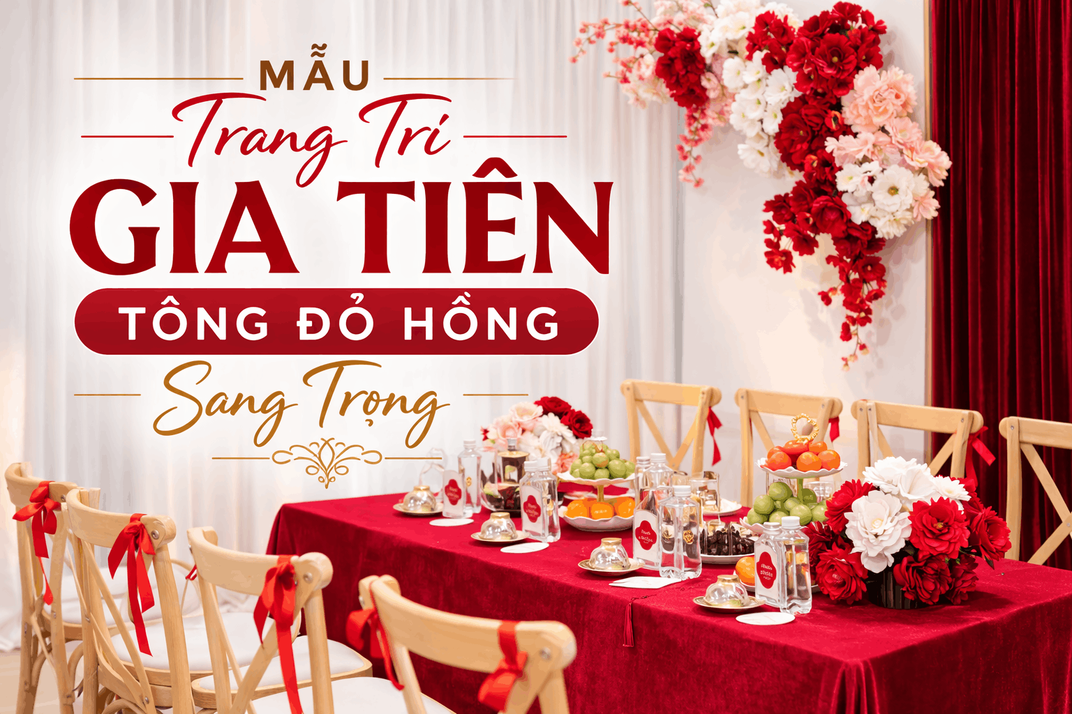 Mẫu Trang Trí Gia Tiên Tông Đỏ Hồng Thanh Lịch Cho Lễ Cưới