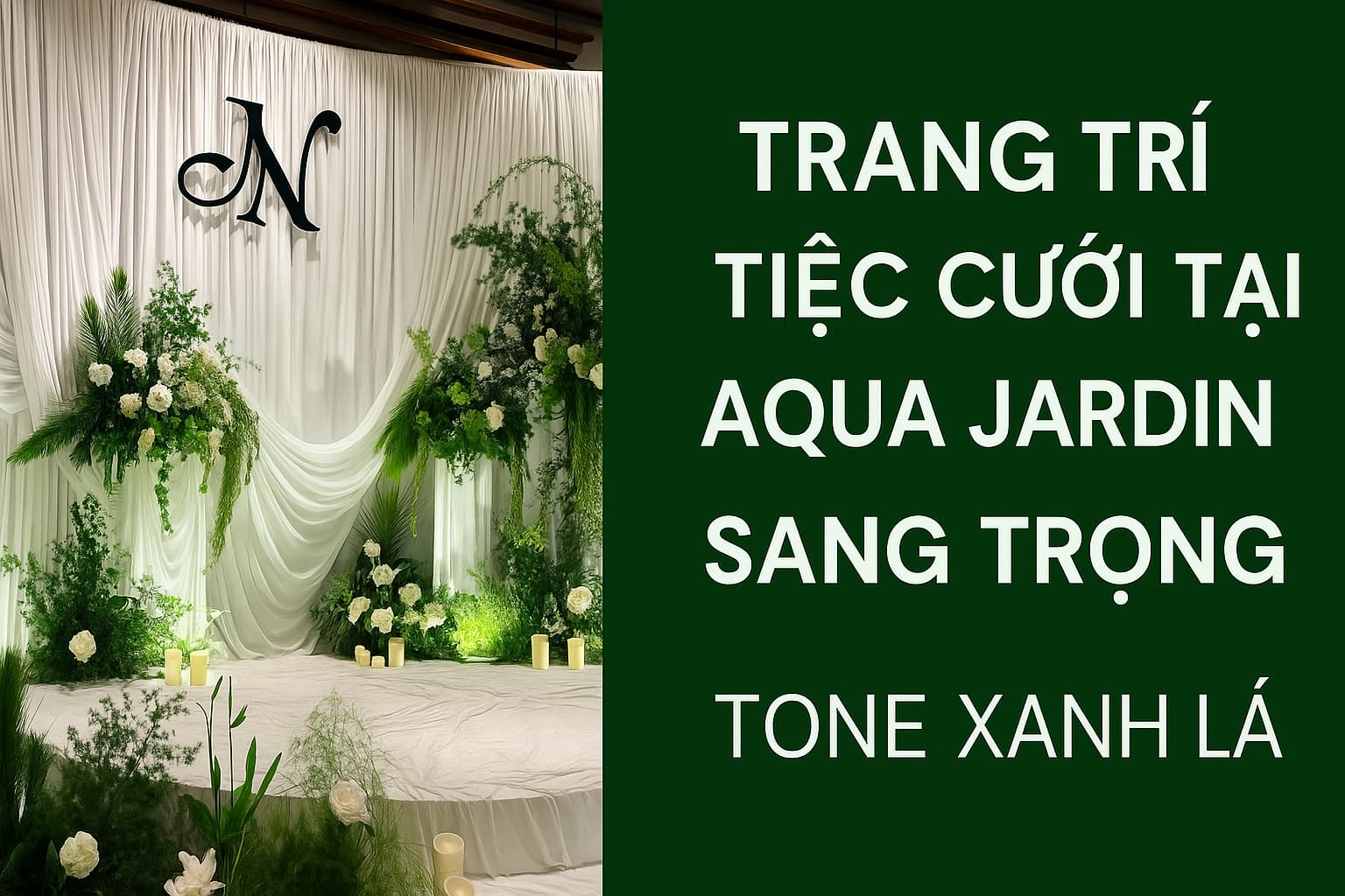 Trang Trí Tiệc Cưới Tại Aqua Jardin Sang Trọng – Tone Xanh Lá