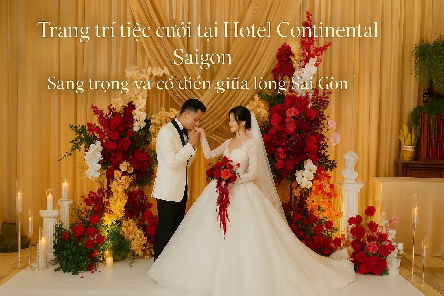 Trang trí tiệc cưới tại Hotel Continental Saigon – Sang trọng và cổ điển giữa lòng Sài Gòn