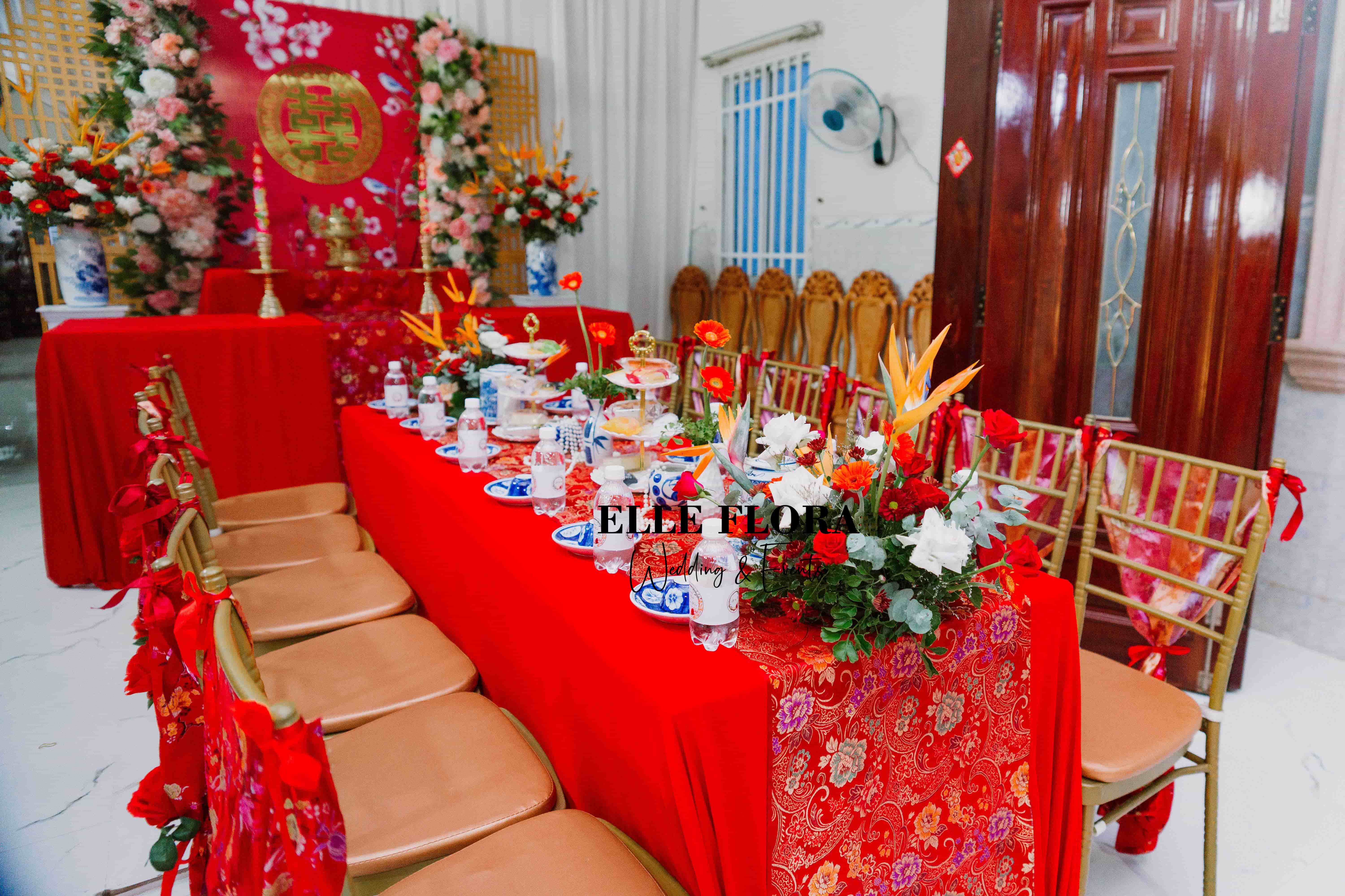 Gói trang trí gia tiên cơ bản tone gấm đỏ