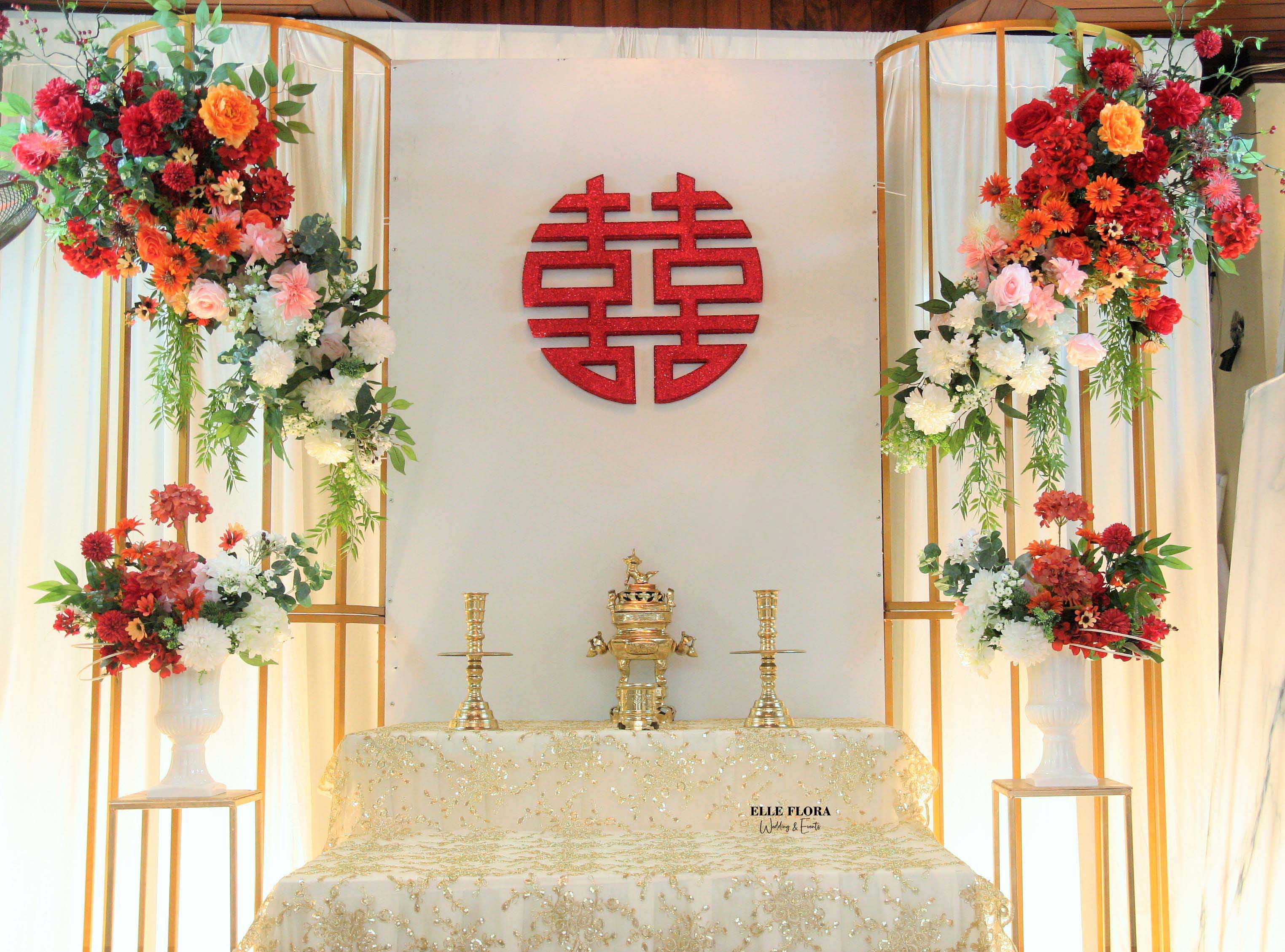 Backdrop chử hỷ gói trang trí gia tiên cơ bản - September đỏ hồng