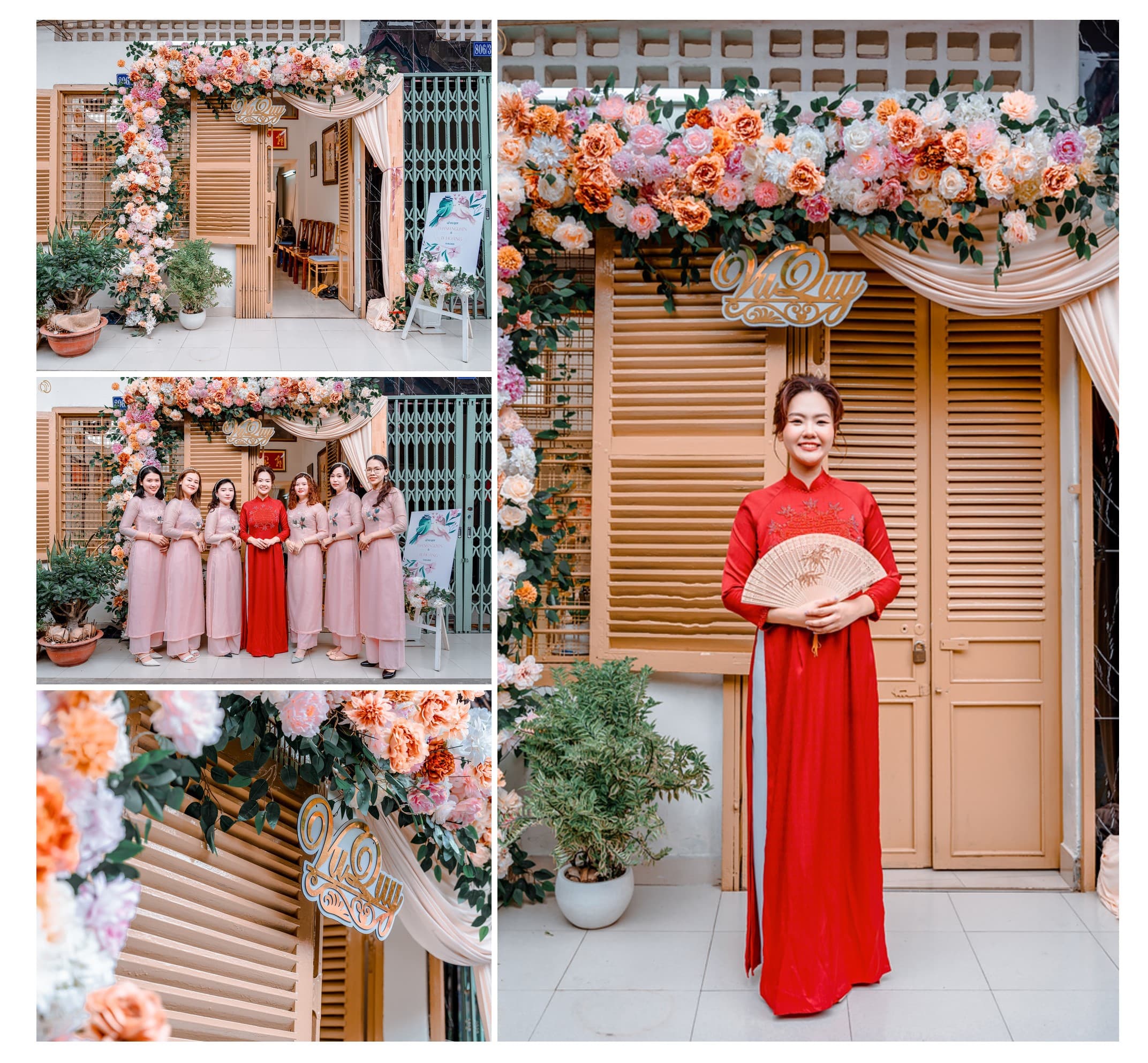 trang trí gia tiên tone hồng